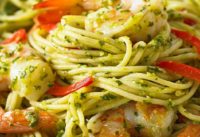 Mediterranean Diet Recipes – Spaghetti with Olive Pesto & Shrimp Recipe